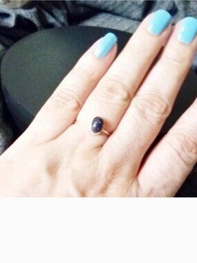 Trendy Dark Blue Goldstone Dainty Ring • Minimalist Boho Chic • Size 7.5